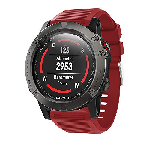 METEQI Correa de repuesto Compatible con Garmin Fenix 5X, Correa de reloj de silicona suave de 26 mm de ancho y ajuste rápido para Garmin Fenix 5X/Fenix 5X Plus/Fenix 3/Fenix 3 HR (Rojo oscuro)