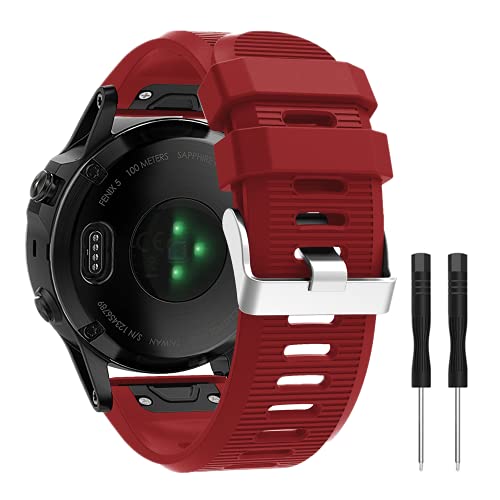 METEQI Correa de repuesto Compatible con Garmin Fenix 5X, Correa de reloj de silicona suave de 26 mm de ancho y ajuste rápido para Garmin Fenix 5X/Fenix 5X Plus/Fenix 3/Fenix 3 HR (Rojo oscuro)