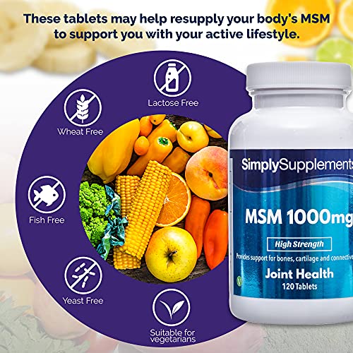 Metilsulfonilmetano MSM 1000 mg - ¡Bote para 2 meses! - Apto para veganos - 120 comprimidos - SimplySupplements