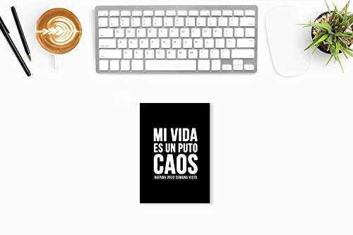 Mi vida es un puto caos: Agenda 2020 semana vista: Del 1 de enero de 2020 al 31 de diciembre de 2020: Diario, organizador y planificador con vista semanal y mensual español: Fondo oscuro simple 089-2