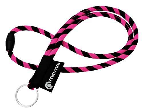 mia mai Tubular Lanyard (rosa/negro, 45cm) Cordón de llaves para el cuello con cierre de seguridad, llavero, colgante para llaves