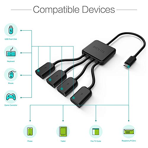Micro USB HUB Splitter, SUYAMA 4-Ports OTG Host Cable Cord USB 2.0 Adaptador para TV Cube, Raspberry Pi 2 3 Pi Zero Android Smart Phone Tablet Samsung