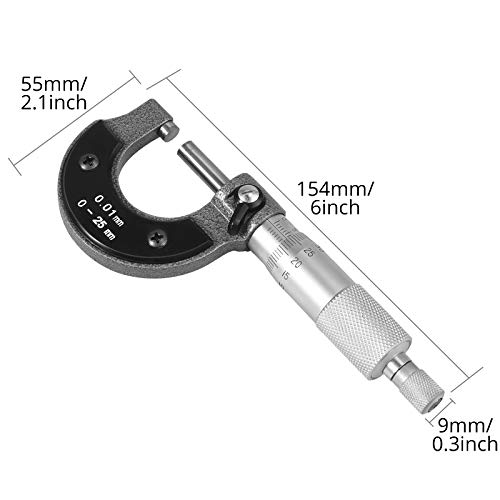 Micrómetro Exterior Preciso Calibrador Herramienta de Medición de Diámetro Exterior Micrómetro de 0-25mm Graduación de 0.01mm para Talleres Mecánicos y Automóvil