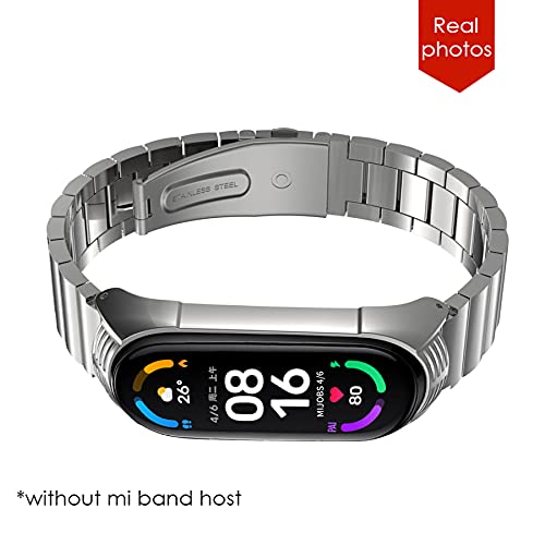 MIJOBS Correa de Metal para Xiaomi Band 6, Xiaomi Band 5/4/3 Correas de Reloj Inteligente para Mi Band 6 Pulseras de Acero Inoxidable Pulsera de Repuesto Compatibles con Xiaomi Mi Band 6/5/4/3