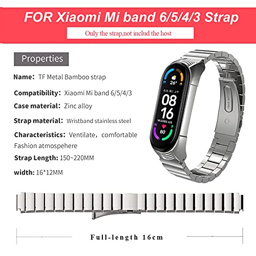 MIJOBS Correa de Metal para Xiaomi Band 6, Xiaomi Band 5/4/3 Correas de Reloj Inteligente para Mi Band 6 Pulseras de Acero Inoxidable Pulsera de Repuesto Compatibles con Xiaomi Mi Band 6/5/4/3