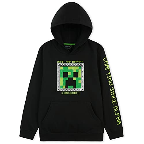 Minecraft Sudadera con Capucha para Niños y Adolescentes, Sudadera Niño 100% Algodón, Regalos para Niños y Adolescentes de 5-14 Años (9-10 años, Negro)