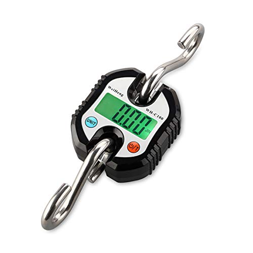 Mini balanzas Digitales Escala de grúa portátil para Trabajo Pesado Doble Gancho Básculas Colgantes electrónicas de Alta precisión Peso Neto 330 LB / 150 kg Pantalla LCD Luz de Fondo (Negro)