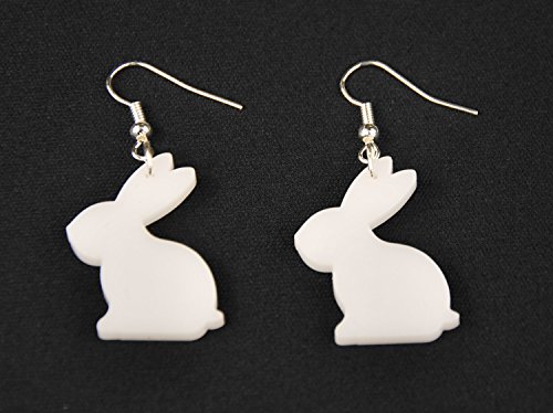 Miniblings conejo pendientes del conejo de conejo de conejito percha acrílico blanco - plata hecha a mano joyas de moda I pendientes pendientes