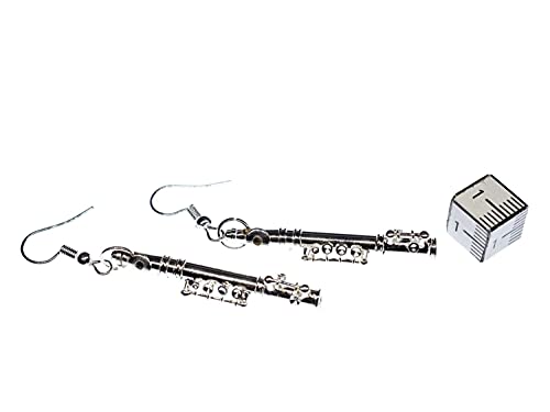 Miniblings flauta flautas pendientes de caja - manera hecha a mano joyería de plata I 4cm caja de herramientas - pendientes de plata pendientes