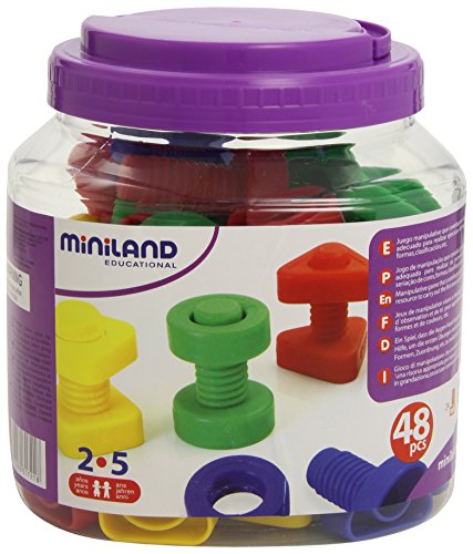 Miniland- Juego para Enroscar: Tornillos Y Tuercas, Multicolor, Talla Única (SI-M31721)