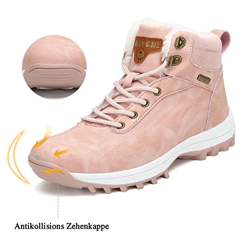 Mishansha Hombre Mujer Botas de Nieve Invierno Botines Senderismo Impermeables Deporte Trekking Zapatos Fur Forro Aire Libre Boots,Rosa 40 EU