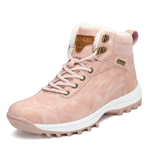 Mishansha Hombre Mujer Botas de Nieve Invierno Botines Senderismo Impermeables Deporte Trekking Zapatos Fur Forro Aire Libre Boots,Rosa 40 EU