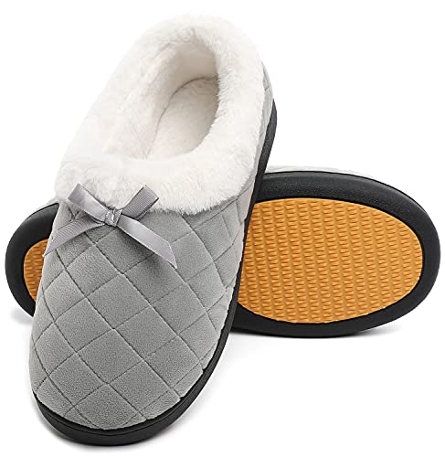 Mishansha Zapatillas de Estar por Casa Mujer Invierno Cálidas Suave Pantuflas Espuma de Memoria Cómodas Zapatillas Casa Otoño Mullida Ligeras, Anchor Grey 41 EU