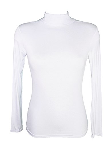 Miss Rojo - Camiseta para debajo del jersey para mujer, manga larga, cuello vuelto Blanco blanco