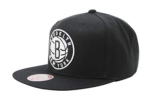 Mitchell & Ness Brooklyn Nets Snapback - Gorra de baloncesto para hombre, color negro/blanco/gris