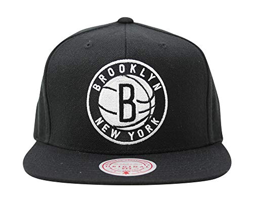 Mitchell & Ness Brooklyn Nets Snapback - Gorra de baloncesto para hombre, color negro/blanco/gris