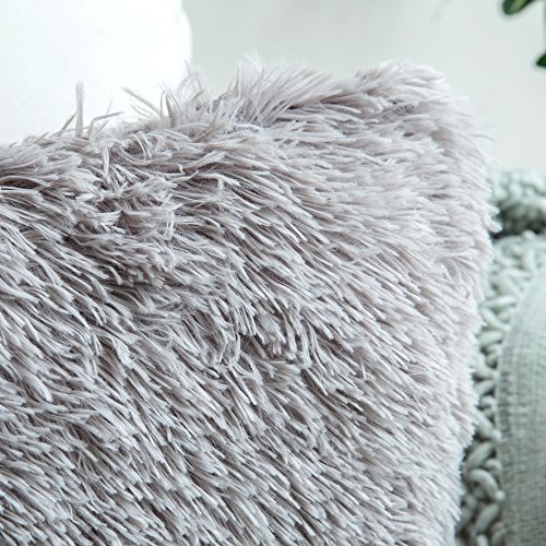 MIULEE Juego de 2 Cojines Protectores Faux Fur Throw Funda de cojín Deluxe Home Decorativo Cuadrados y Suaves Cojines PeloPara la Hogar Sofá Cama del20 x20 Inch 50x50cm Gris