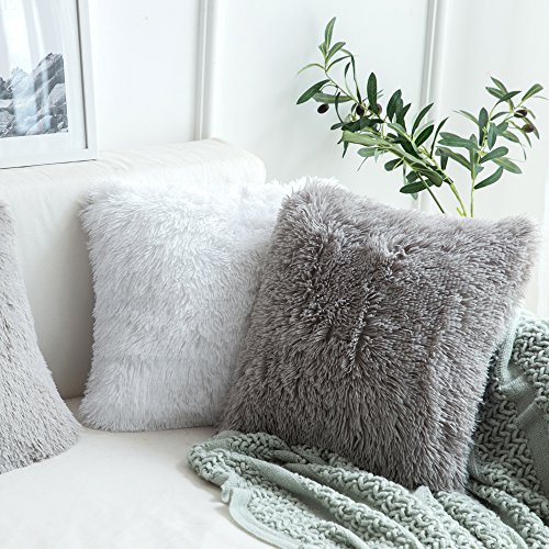 MIULEE Juego de 2 Cojines Protectores Faux Fur Throw Funda de cojín Deluxe Home Decorativo Cuadrados y Suaves Cojines PeloPara la Hogar Sofá Cama del20 x20 Inch 50x50cm Gris