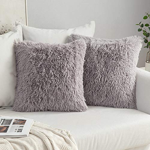 MIULEE Juego de 2 Cojines Protectores Faux Fur Throw Funda de cojín Deluxe Home Decorativo Cuadrados y Suaves Cojines PeloPara la Hogar Sofá Cama del20 x20 Inch 50x50cm Gris