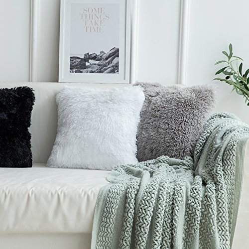 MIULEE Juego de 2 Cojines Protectores Faux Fur Throw Funda de cojín Deluxe Home Decorativo Cuadrados y Suaves Cojines PeloPara la Hogar Sofá Cama del20 x20 Inch 50x50cm Gris