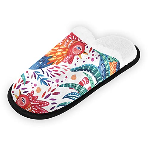 Mnsruu Acuarela Gallo Floral Hoja Inicio Pantuflas Antideslizante Algodón Zapatillas Hogar Hotel Spa Dormitorio Viaje L para Hombres Mujeres