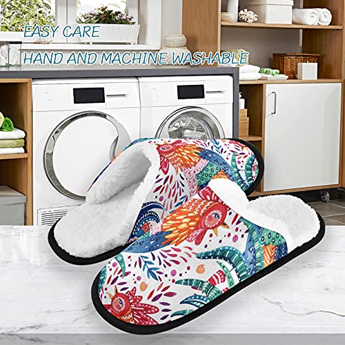 Mnsruu Acuarela Gallo Floral Hoja Inicio Pantuflas Antideslizante Algodón Zapatillas Hogar Hotel Spa Dormitorio Viaje L para Hombres Mujeres