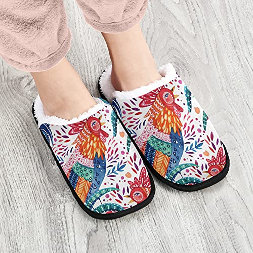 Mnsruu Acuarela Gallo Floral Hoja Inicio Pantuflas Antideslizante Algodón Zapatillas Hogar Hotel Spa Dormitorio Viaje L para Hombres Mujeres