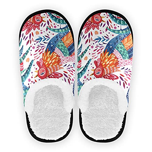 Mnsruu Acuarela Gallo Floral Hoja Inicio Pantuflas Antideslizante Algodón Zapatillas Hogar Hotel Spa Dormitorio Viaje L para Hombres Mujeres