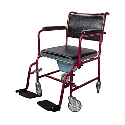 Mobiclinic, Ancla, Silla de ruedas con Inodoro, Marca Española, para minusválidos, discapacitados, ancianos, Plegable, Reposabrazos y Reposapiés, Asiento Ergonómico, Conteras antideslizantes, Burdeos