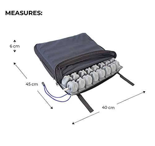 Mobiclinic Q-AIR, Cojín antiescaras para silla de ruedas, Prevención de llagas en la piel, Se adapta al cuerpo, Facilita la circulación sanguínea, Cojín antiescaras de aire, 1 válvula, 45x40x6 cm