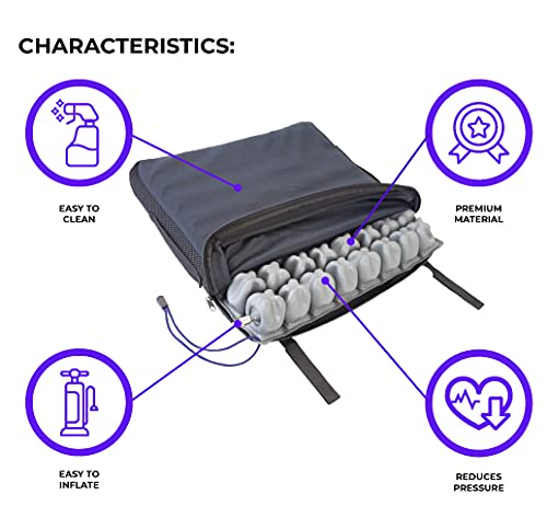Mobiclinic Q-AIR, Cojín antiescaras para silla de ruedas, Prevención de llagas en la piel, Se adapta al cuerpo, Facilita la circulación sanguínea, Cojín antiescaras de aire, 1 válvula, 45x40x6 cm
