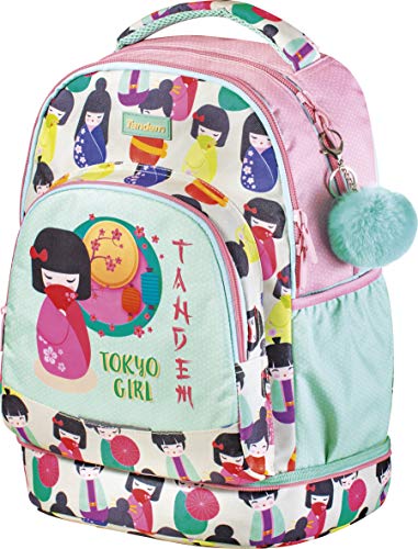 Mochila Colegio Tandem Tokio Girl | Mochila Escolar con Ruedas, Mochila con Carrito Desmontable, Cremallera Metalica Gruesa y Bolsillo Organizador Interno - Medidas 34,5 x 44,5 x 23 cm