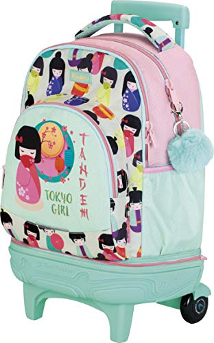 Mochila Colegio Tandem Tokio Girl | Mochila Escolar con Ruedas, Mochila con Carrito Desmontable, Cremallera Metalica Gruesa y Bolsillo Organizador Interno - Medidas 34,5 x 44,5 x 23 cm