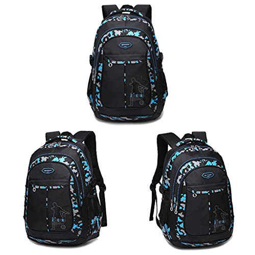 Mochilas Escolares Juveniles, Mochila Niño Camuflaje 3 en 1 Bolsas Escolares Impermeables Gran Capacidad(Azul)