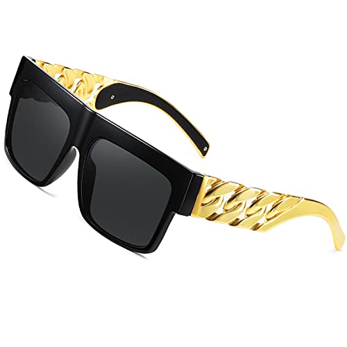 Moda Celebridad inspirada Oro Metal Cadena Kim Kardashian Beyoncé Gafas de sol Vendimia Gafas de sol de hip hop