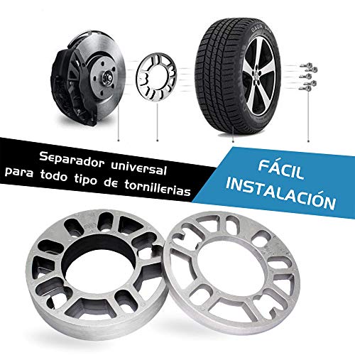 MODAUTO Separadores Llantas Universal, Separador Ruedas del Vehículo, Adapta PCD 4x98/100/110/108/112/114.3, 5x100/110/108/112/114, Aleación de Aluminio, Universal, Grosor de 10mm, 2 Unidades, F352C