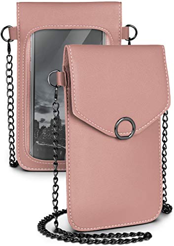 moex Bolso bandolera para todos los smartphones - Bolso pequeño para mujer con compartimento separado para teléfono móvil y ventana - Bolso cruzado de color rosa