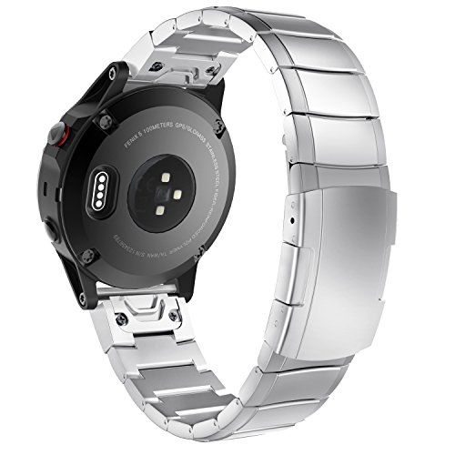 MoKo 22mm Correa de Reloj para Garmin Fenix 5/5 Plus/6/6 Pro/Forerunner 945/935/Approach S62/S60/Quatix 6/Garmin Instinct/MARQ, Banda de Reloj de Repuesto de Acero Inoxidable - Plata