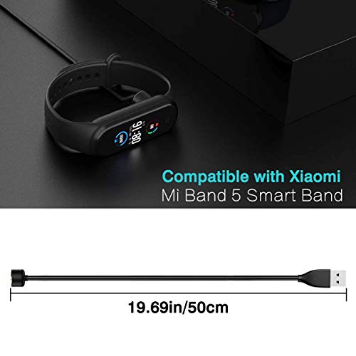 MoKo [2PZS Cargador Compatible con Xiaomi Mi Band 6/Mi Band 5/Amazfit Band 5, Cargador de USB con Base de Carga Reemplazo Magnético, Estación de Soporte Portátil, Cable de Carga - Negro