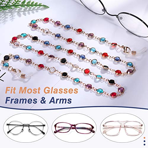 MoKo Cadena para Anteojos Elegante, [4 Piezas] Correa para Gafas de Sol de Metal con Cuentas de Vidrio Multicolor, Soporte Antideslizante para Mujer, Hombres y Adolescentes para Fijar Gafas, Oro