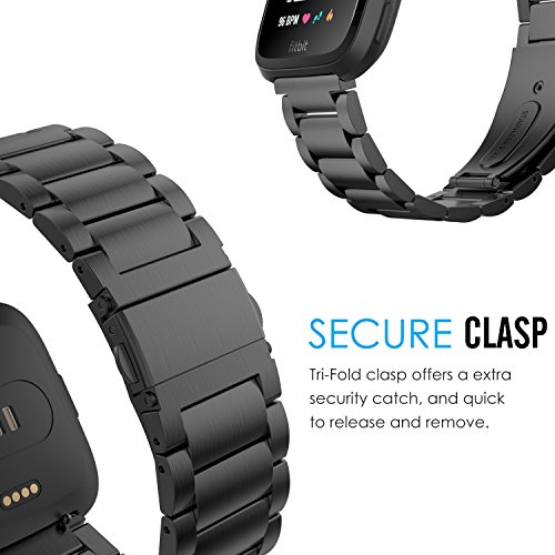 MoKo Correa para Fitbit Versa/Versa 2/Versa Lite Edition/Versa Special Edition, Banda de Acero Inoxidable de Remmplazo Fitness Wristband - Negro