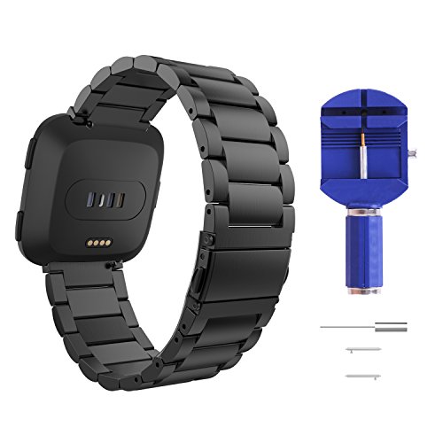 MoKo Correa para Fitbit Versa/Versa 2/Versa Lite Edition/Versa Special Edition, Banda de Acero Inoxidable de Remmplazo Fitness Wristband - Negro