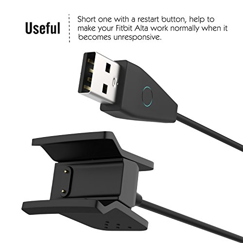MoKo Fitbit Alta HR Cargador - Reemplazo USB Charger con Botón de Reinicio, Adaptador para Base de Muelle de Cable de Carga de 1.8 FT (550mm) para Fitbit Alta HR Heart Rate + Fitness Wristband, Negro
