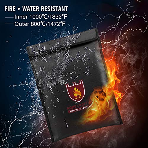 MoKo Impermeable Bolsa a Prueba de Fuego, Bolsa de Documento Grandes Carteras Monederos Anti-Fuego y Agua, Bolsa de Capacidad Grande para Maxima Protección, Talla S - Negro