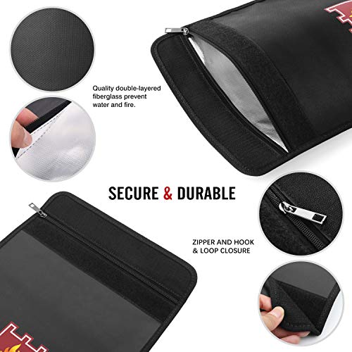 MoKo Impermeable Bolsa a Prueba de Fuego, Bolsa de Documento Grandes Carteras Monederos Anti-Fuego y Agua, Bolsa de Capacidad Grande para Maxima Protección, Talla S - Negro