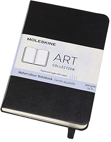 Moleskine - Cuaderno de Acuarela Adecuado para Lápices y Pinturas de Acuarela, Tapa Dura y Cierre Elástico, Color Negro, Tamaño de Bolsillo 9 x 14 cm, 60 Páginas