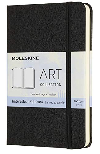 Moleskine - Cuaderno de Acuarela Adecuado para Lápices y Pinturas de Acuarela, Tapa Dura y Cierre Elástico, Color Negro, Tamaño de Bolsillo 9 x 14 cm, 60 Páginas