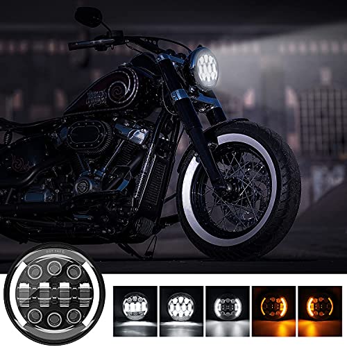 MONDEVIEW LED Moto Óptica Completo LED Cromado Faro Redondo 5 3/4" Cree LED Faros 55W 20000LM 6000K+4300K ​​Luz de Carretera Cruce Lenticular 9-30V HI LO Haz DRL Scooter Cable H4-H13