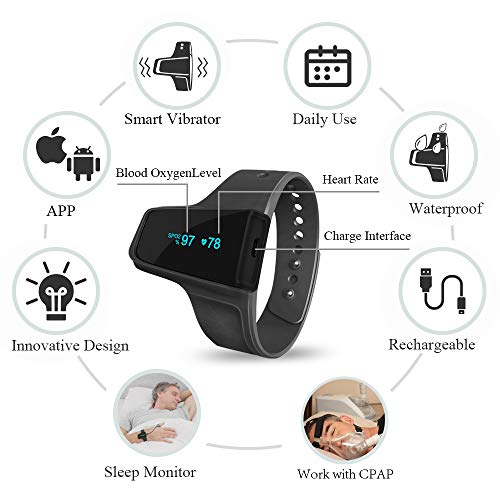 Monitor de oxígeno para el sueño Viatom con alarma de vibración e informe de PC para ronquidos y apnea del sueño, oxímetro de muñeca con aplicación en español