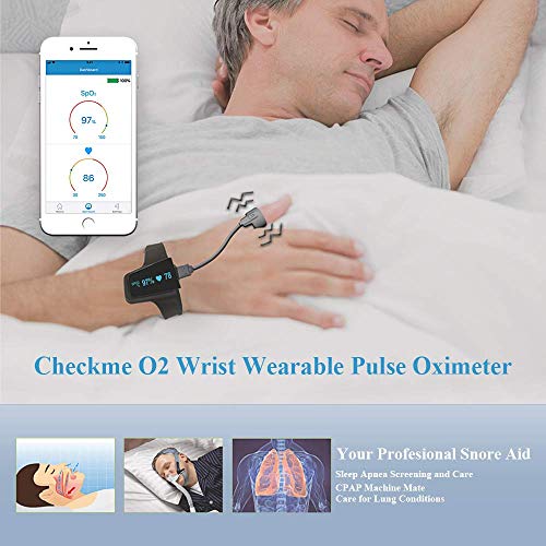 Monitor de oxígeno para el sueño Viatom con alarma de vibración e informe de PC para ronquidos y apnea del sueño, oxímetro de muñeca con aplicación en español